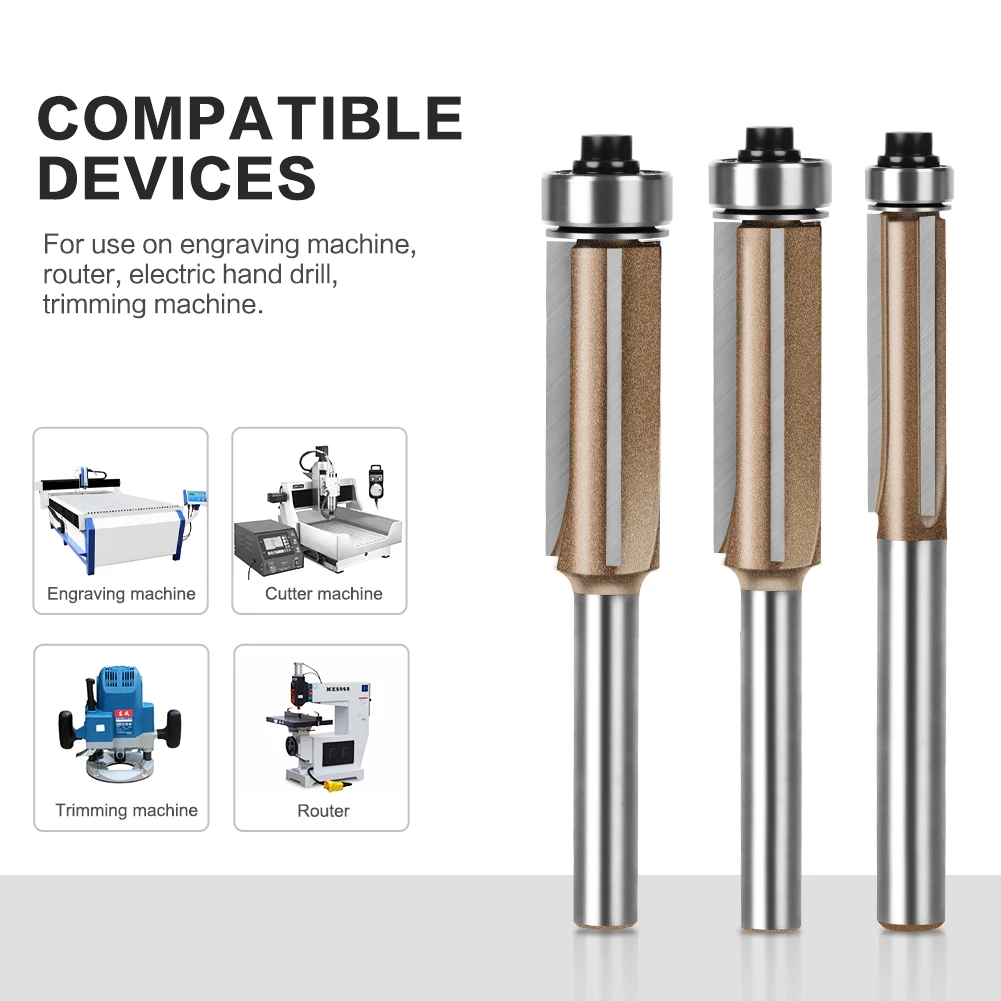 6mm 1/4in Shank Z3 Flush Trim Router Bit 3Flute Pattern Wood Router Bit con cuscinetto fresa per la lavorazione del legno