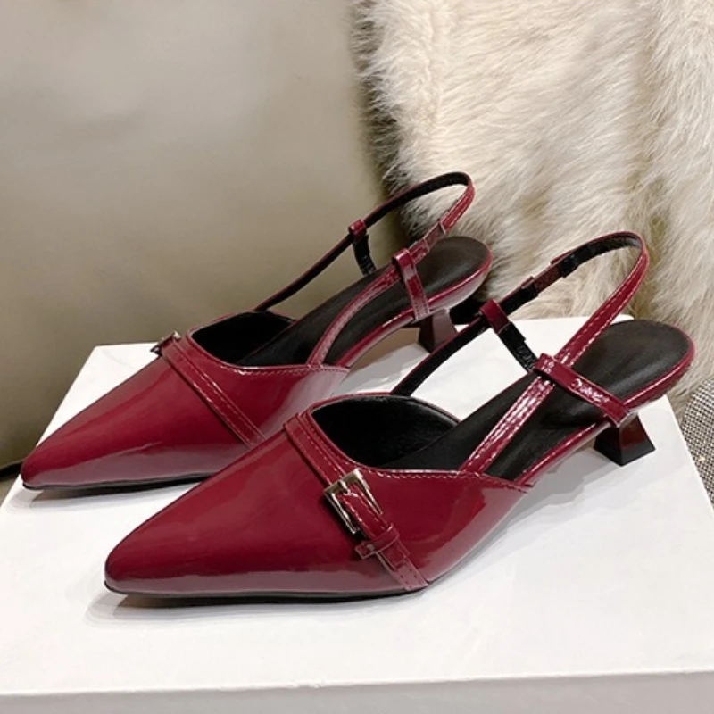 

Летние женские туфли на высоком каблуке из лакированной кожи с острым носком, на тонком каблуке, модные элегантные туфли для вечеринок, неглубокие туфли без застежек для женщин