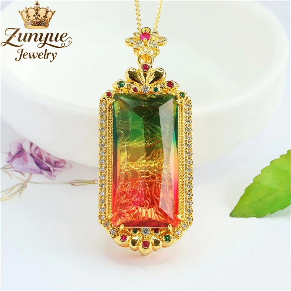 Gradient Colored Glass Diamond-Encrusted Hollowed-Out Koi Pendant Luxury Quality Fashion Jewelry Exquisite Popular Elegant Gift