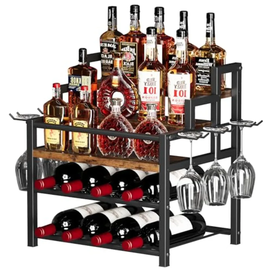 

5-ярусная подставка для бутылок с алкоголем, вмещает до 20 бутылок, настольная винная полка с 6 держателями для бокалов, мини-барный шкафчик
