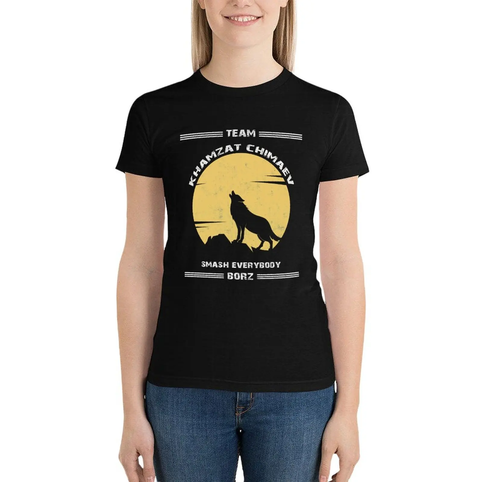

team Khamzat wolf Chimaev T-Shirt oversized lady clothes summer top vintage clothes Woman clothing