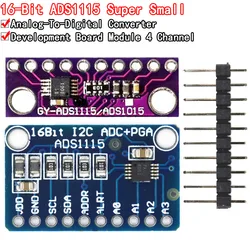 ADS1115 16 Bit I2C Module Precision ADC 4 Channel Development Board Pro Gain Amplifier 2.0V to 5.5V for Arduino RP