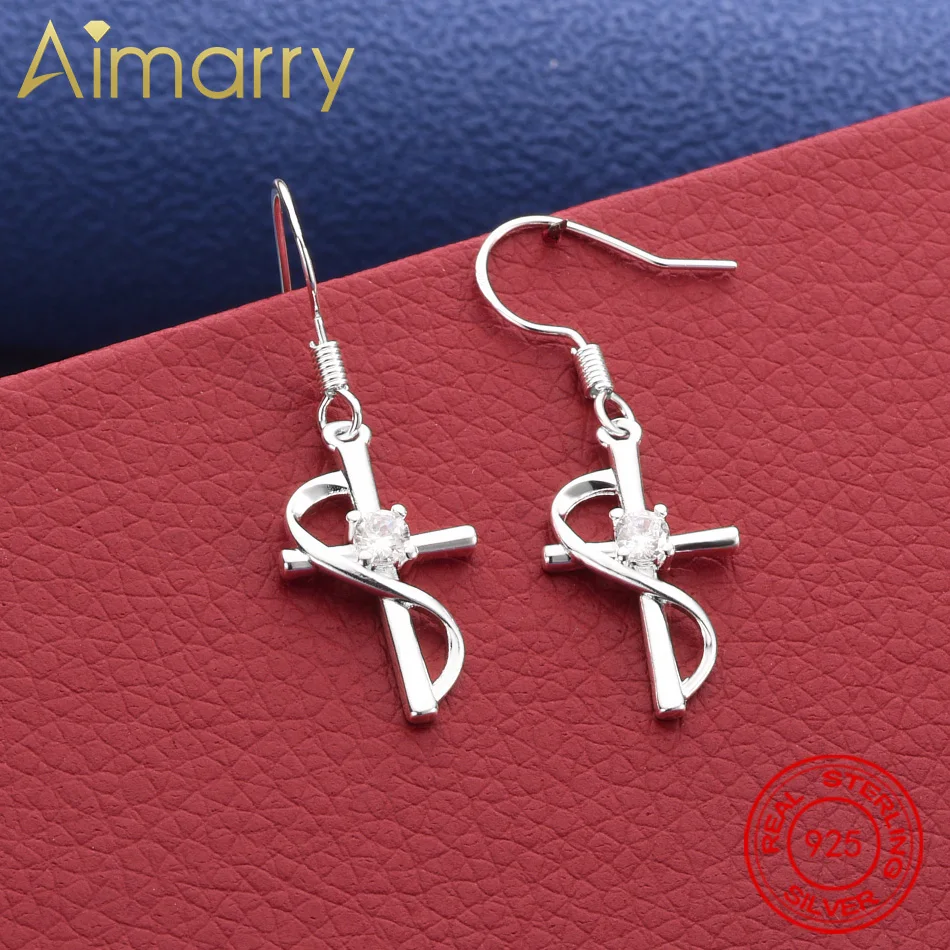 

High Quality Party Jewelry 925 Sterling Silver Zircon Cross Drop Earrings For Woman Fashion Elegant Trendsetter Christmas Gifts