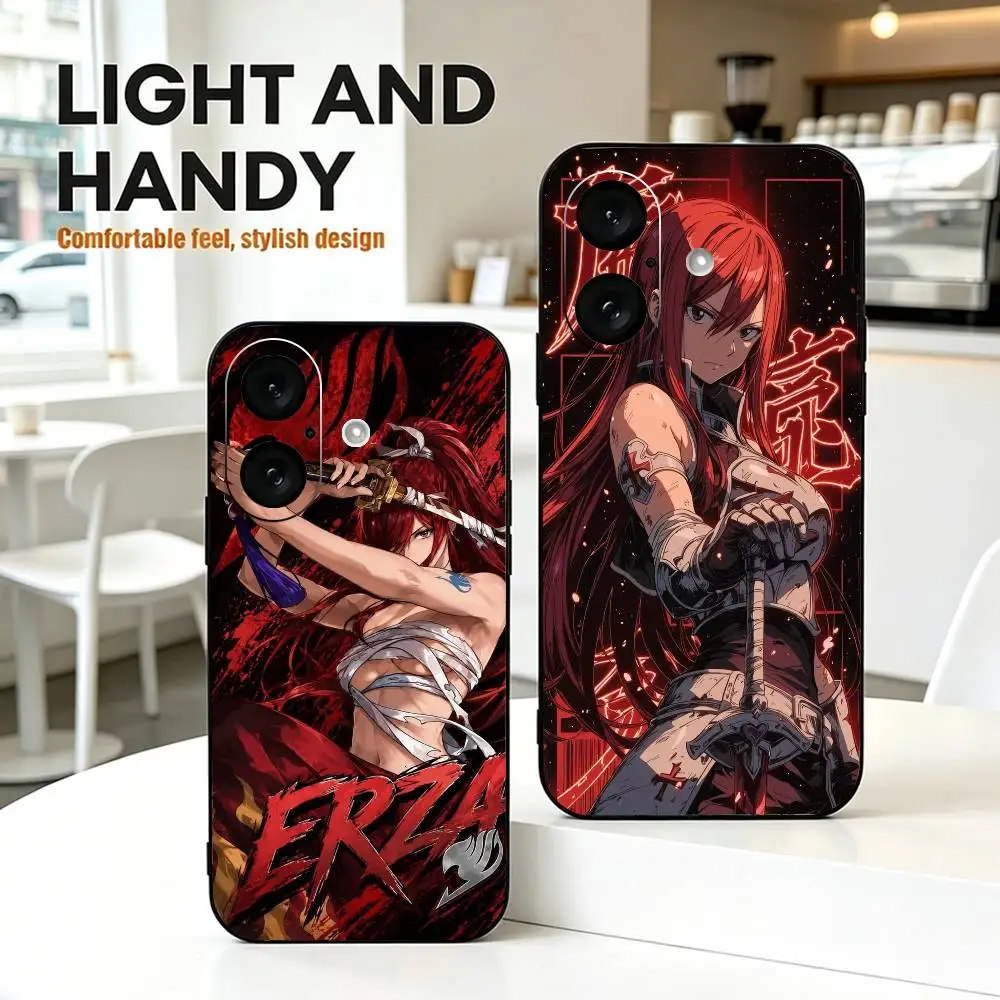 Fairy T-Tail E-Erza Anime Phone Case For iPhone 17,16,15,14,13,12,11 Plus,Pro Max,XS,Soft Silicone Black Cover