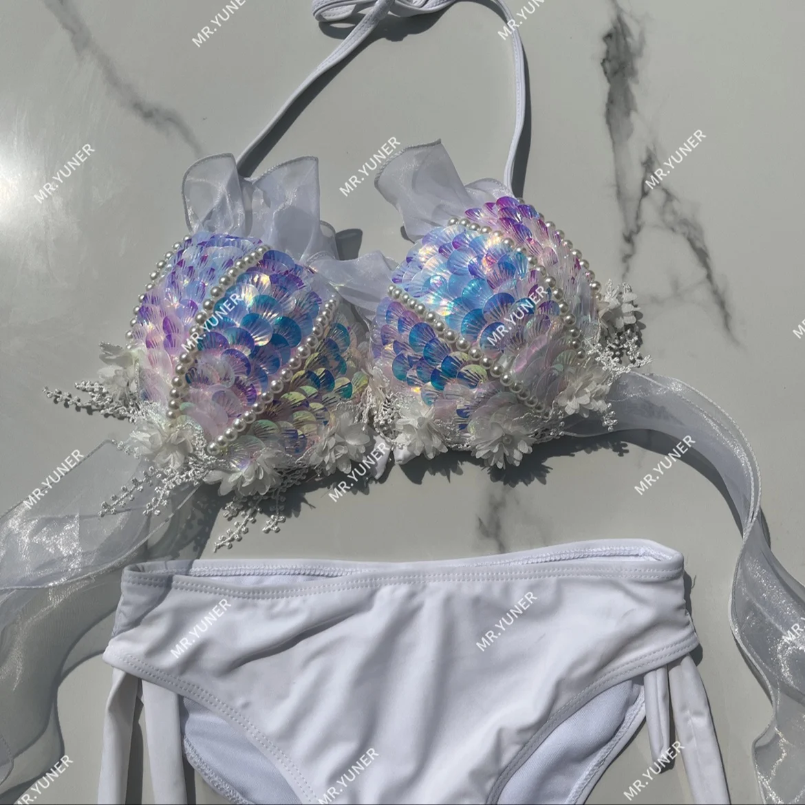 Mermaid Sequin Bikini Swimsuit Bra Free Dive Performance Oceanarium Electro Festival Bra Bar Cosyun