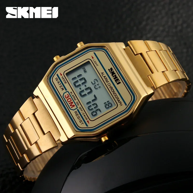 Skmei Fashion Men Stainless Steel Strap LED Display Watches 3Bar Waterproof Digital Watch Reloj Hombre For Casual Sport 1123