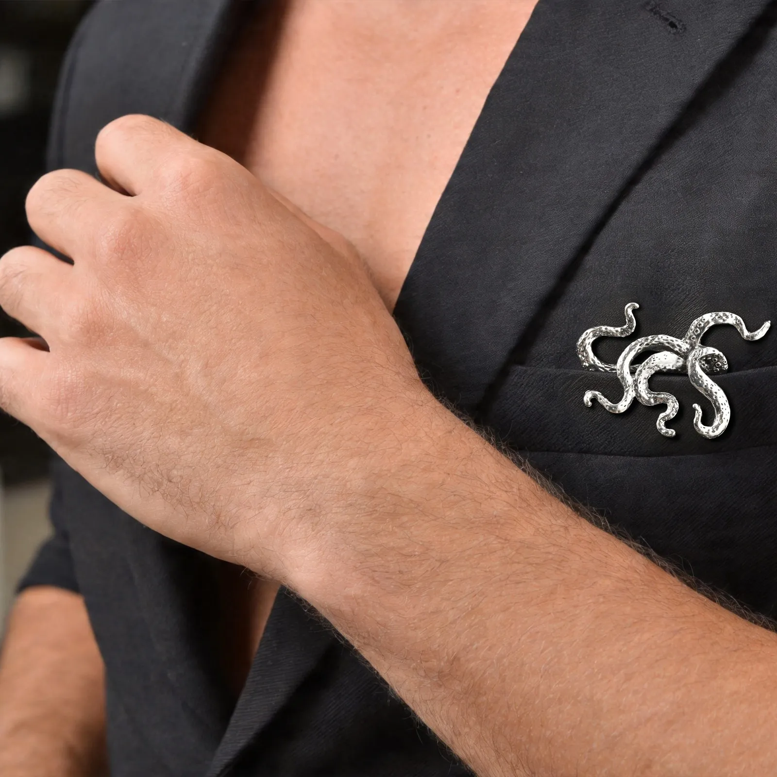 Kreative Krokodil-Oktopus-Brosche ohne Nadel für Herren, Vintage-Anzug-Taschenclip-Brosche, Herrenanzug-Accessoires – Detail 4