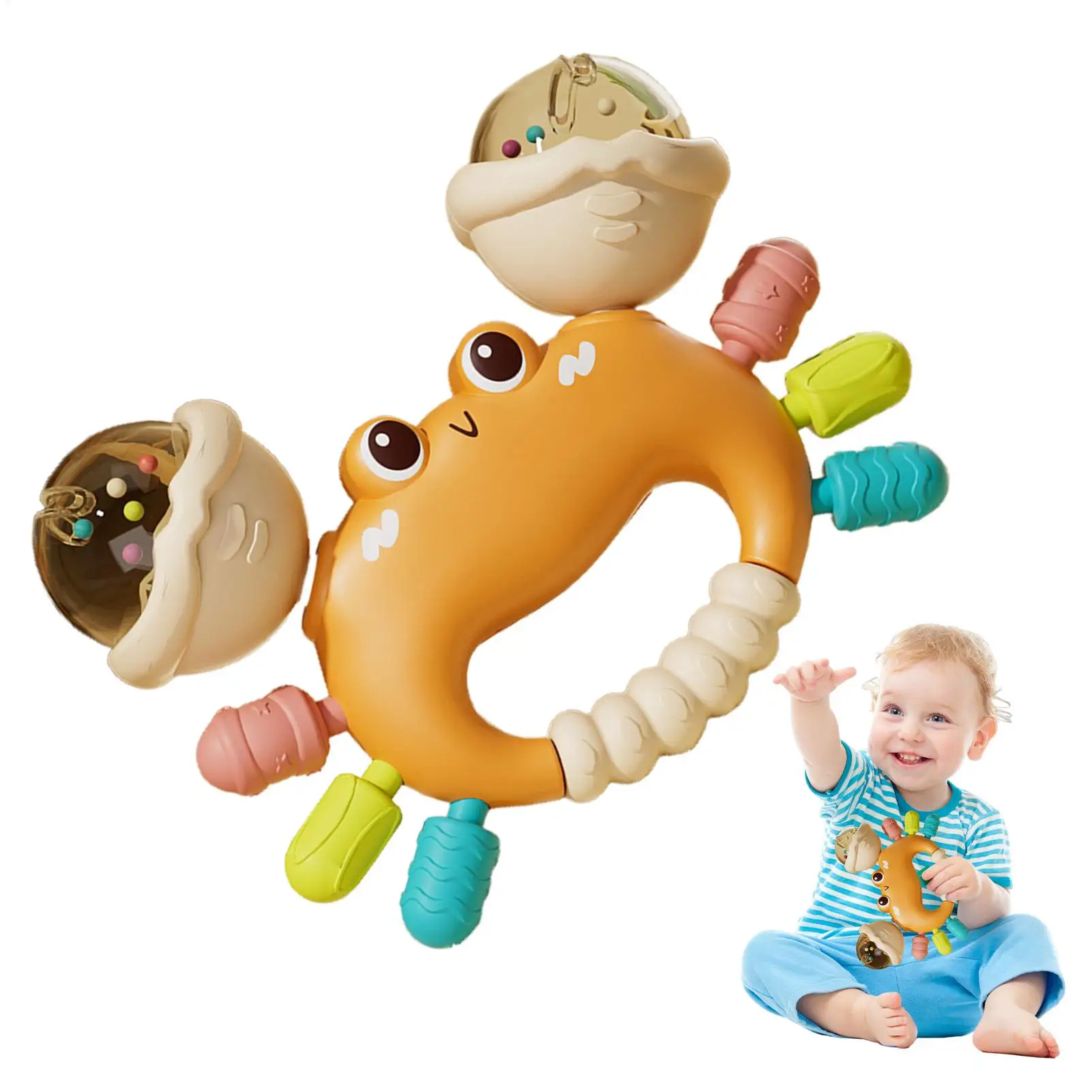 Hand Rattle Baby Sensory Teething Toy Stress relief soother Sand Hammer Crab Hand Grip Toy Montessori Early Educational Toys