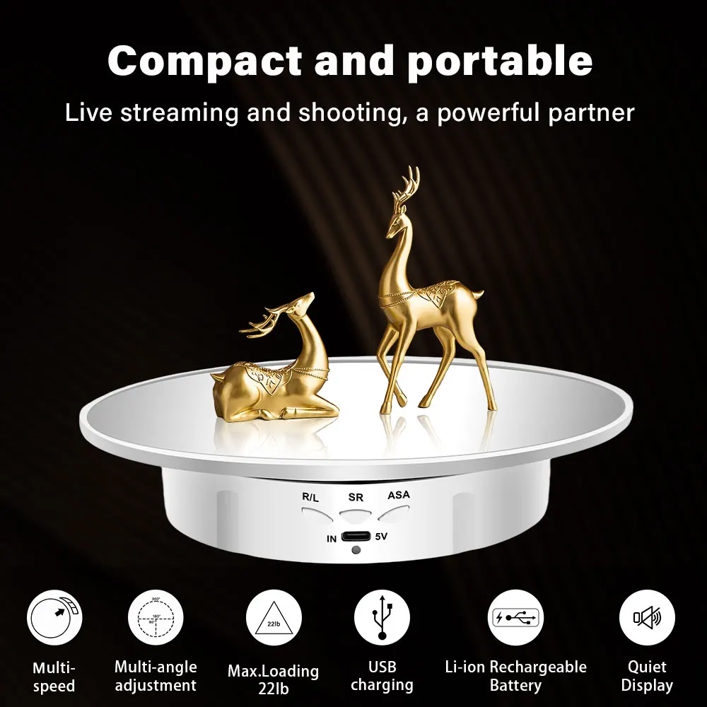 Electric Rotating Product Display Turntable 360° 200mm 3 Speeds Photography Rotating Display Stand For Video Shooting