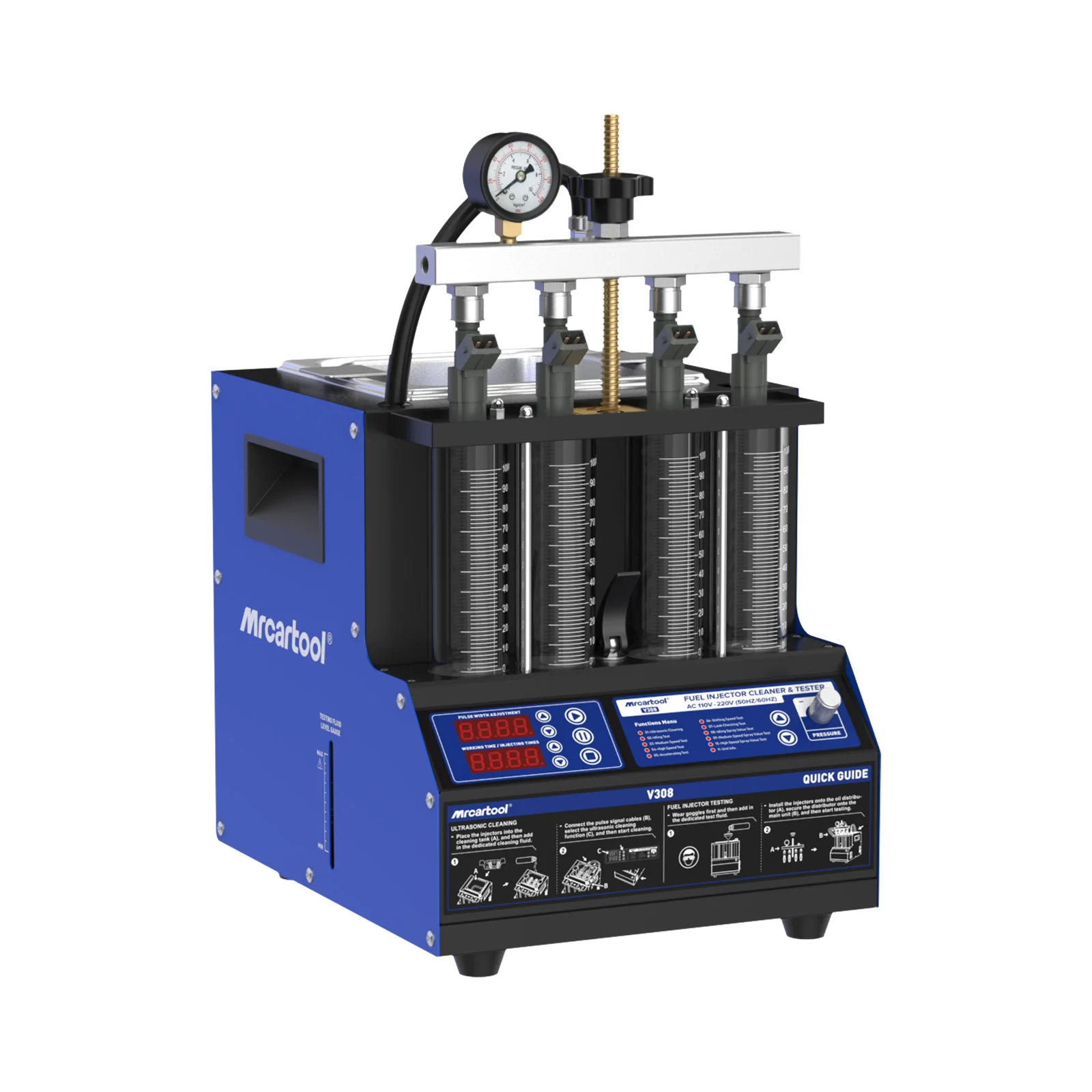 MR CARTOOL V308 Ultraschall-Kraftstoffeinspritzdüsen-Reinigungsgerät 4 Zylinder 110V 220V Kraftstoffeinspritzdüsen-Heizreiniger und -Tester für Auto und Motorrad – Detail 14