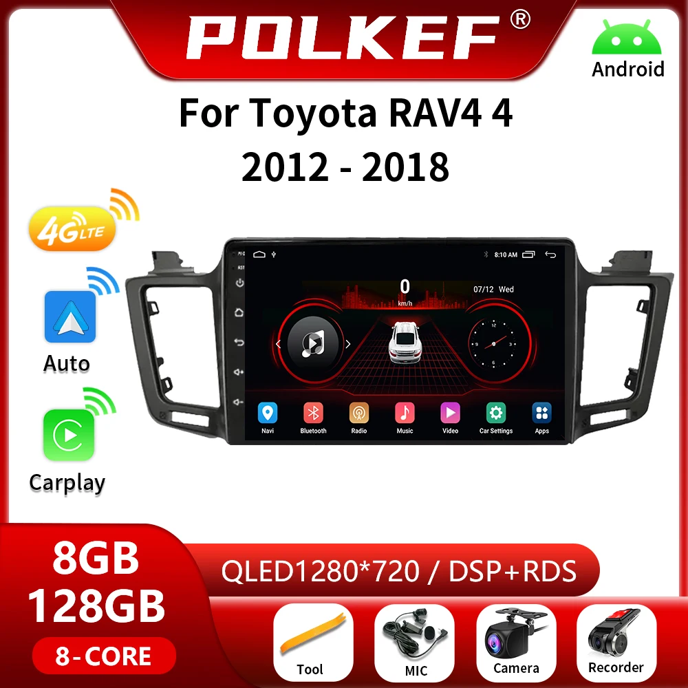 

Автомагнитола для Toyota RAV4 RAV 4 2012-2018, 4G, Carplay, Android 13, автомобильный стереопроигрыватель, мультимедийный видеоплеер DSP, 2Din, NO 2 din, DVD, QLED