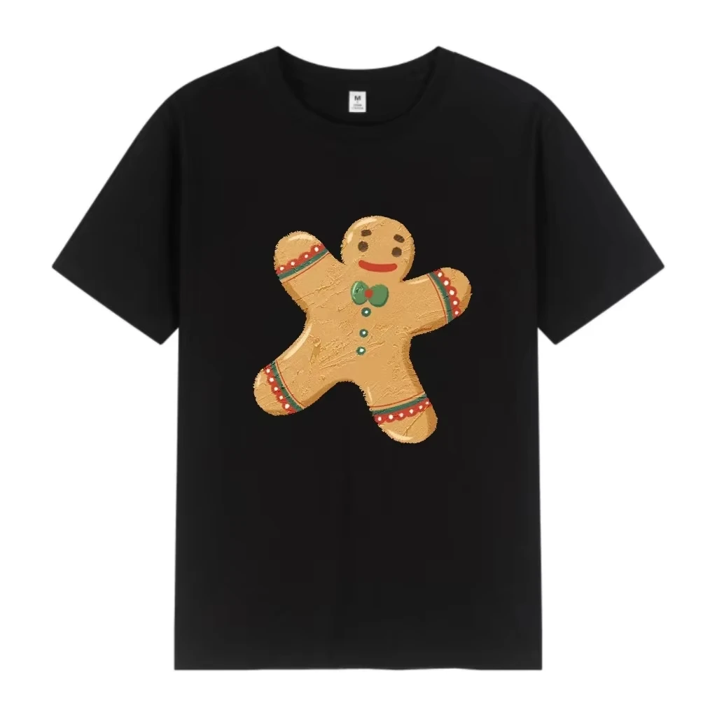 

Мужская одежда унисекс, рождественская женская свободная и удобная футболка с короткими рукавами и пряничным принтом, большие размеры, новогодняя вечеринка