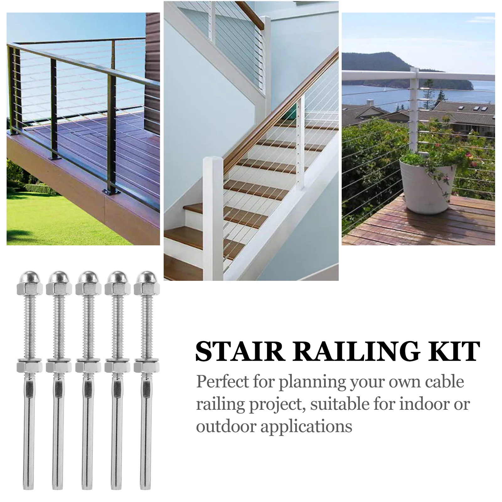 Sistema de barandilla de Cable tensor, Hardware de barandilla de cubierta,  conector de cuerda de alambre de acero inoxidable de 1/8 pulgadas para  madera y acero, 10 Uds. / Fontanería, image size:1600x1600