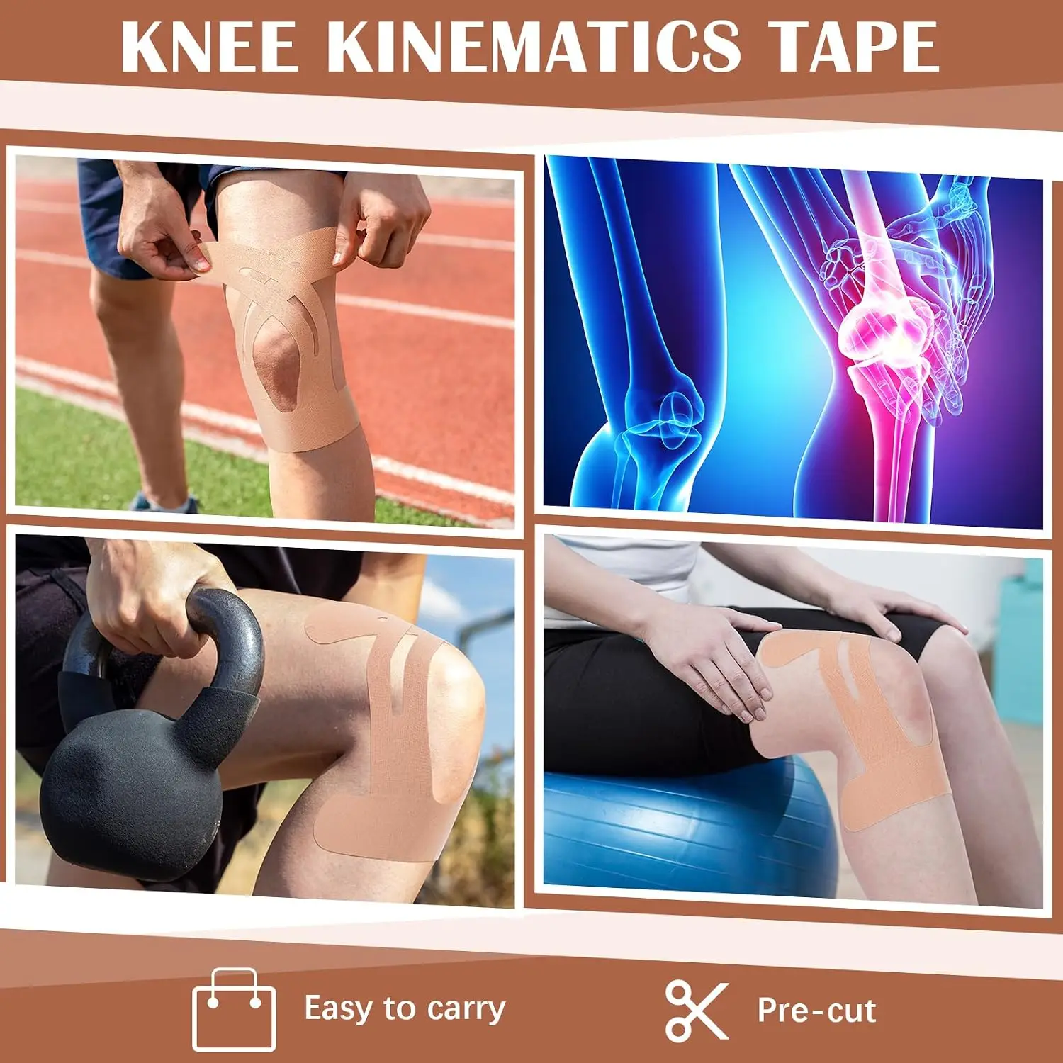 Precut Kinesiology Tape for Knees Pain Relief Elastic Waterproof Athletic Knee Tape for Support Stability Sports(Skin Color)