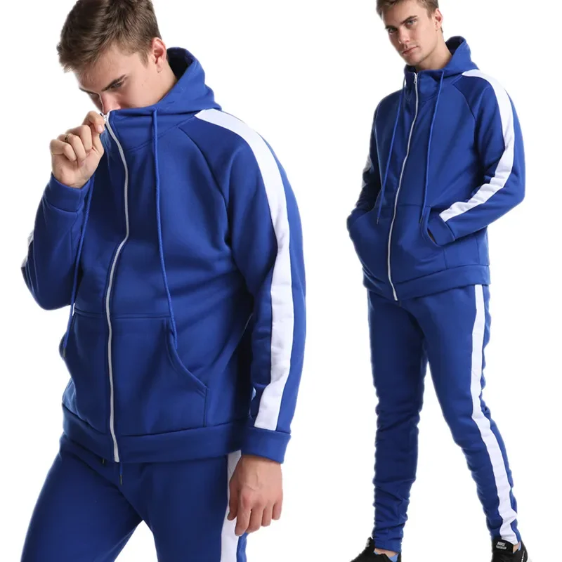 

New Fashion Hoodies Men Sport suit Sweatshirt +Sweatpants Suits Casual jogging Long Sleeve Patchwork Jacket Hoodie clothing XXL