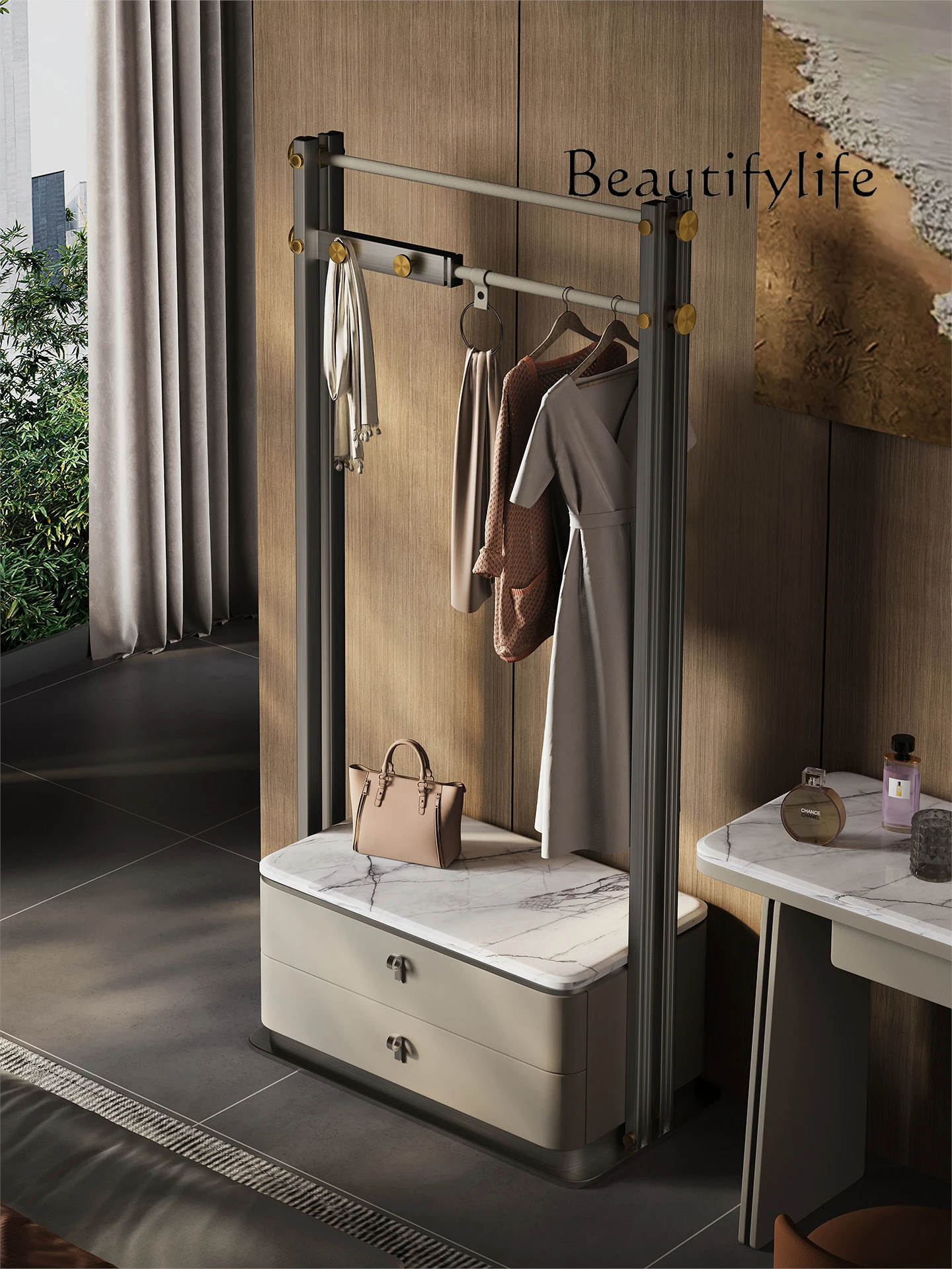 Italian minimalist coat rack Floor-to-ceiling master bedroom shelf Household multi-functional light luxury hanger Premium sense