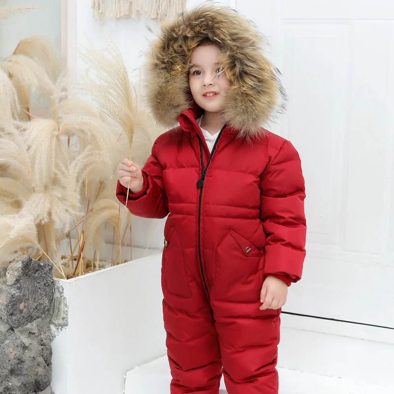 2024 Kids Winter piece down jacket children waterproof warm outdoor ski wear baby winter thick warm Snowsuit Fur Coat 2-6Years