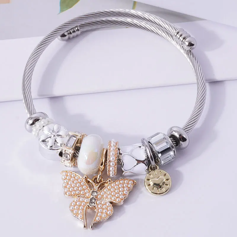 Bee Butterfly Bracelet For Women Cuffs Stainless Steel Bracelet Set Fashion Jewelry Accessories