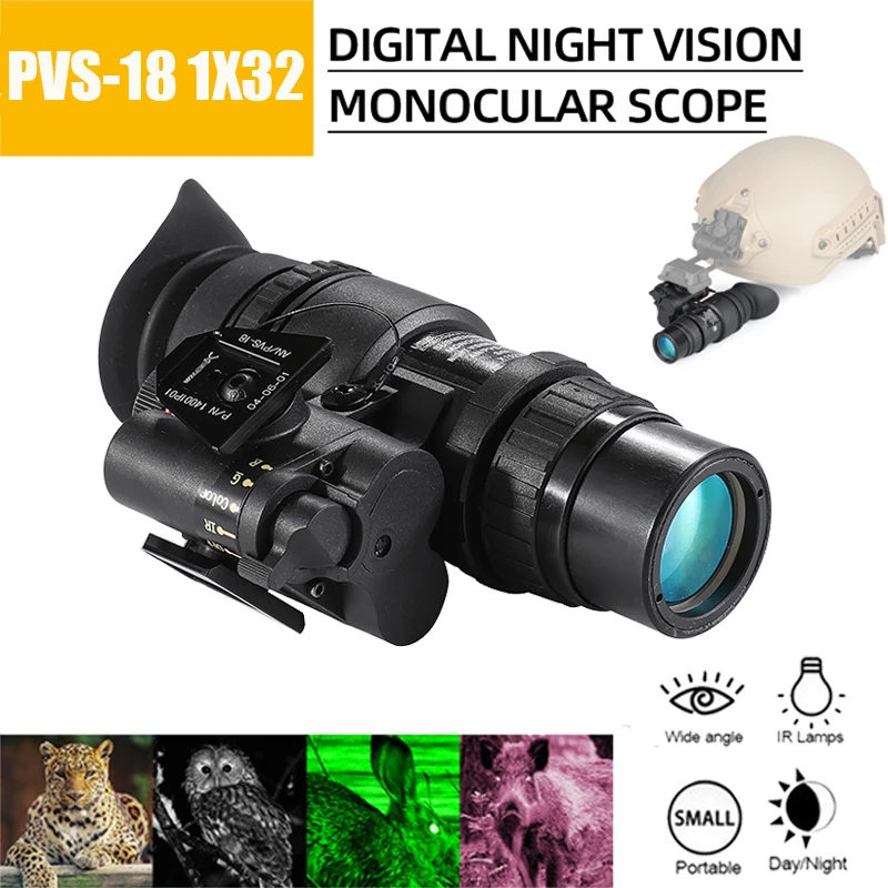 1X32 الأشعة تحت الحمراء الرقمية للرؤية الليلية نظارات NVG نطاق أحادي العين PVS-18 رئيس شنت خوذة الصيد درب الأشعة تحت الحمراء كاميرا NV أحادي العين