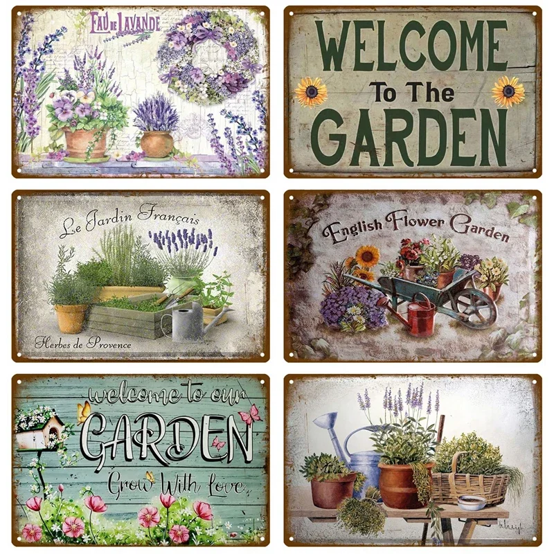 

Flower Tin Sign Poster Garden Vintage Wall Poster Metal Sign Decorative Wall Plate Retro Plaque Metal Vintage Decor Accessories