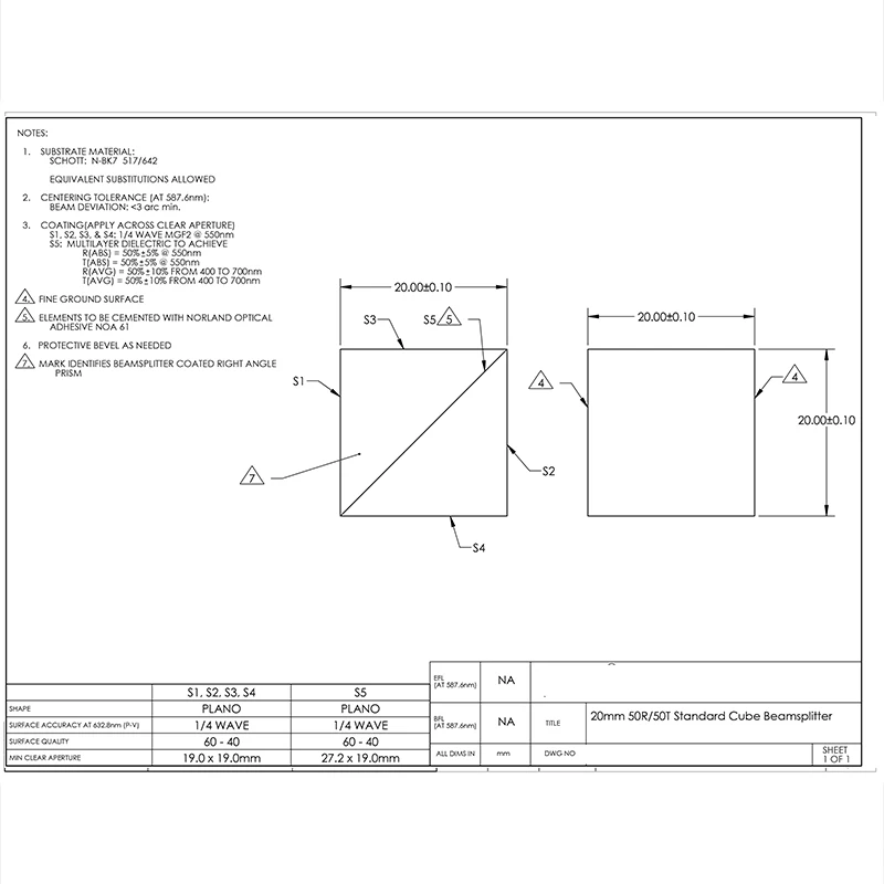 20mm 50R/50T Cube Beamsplitter