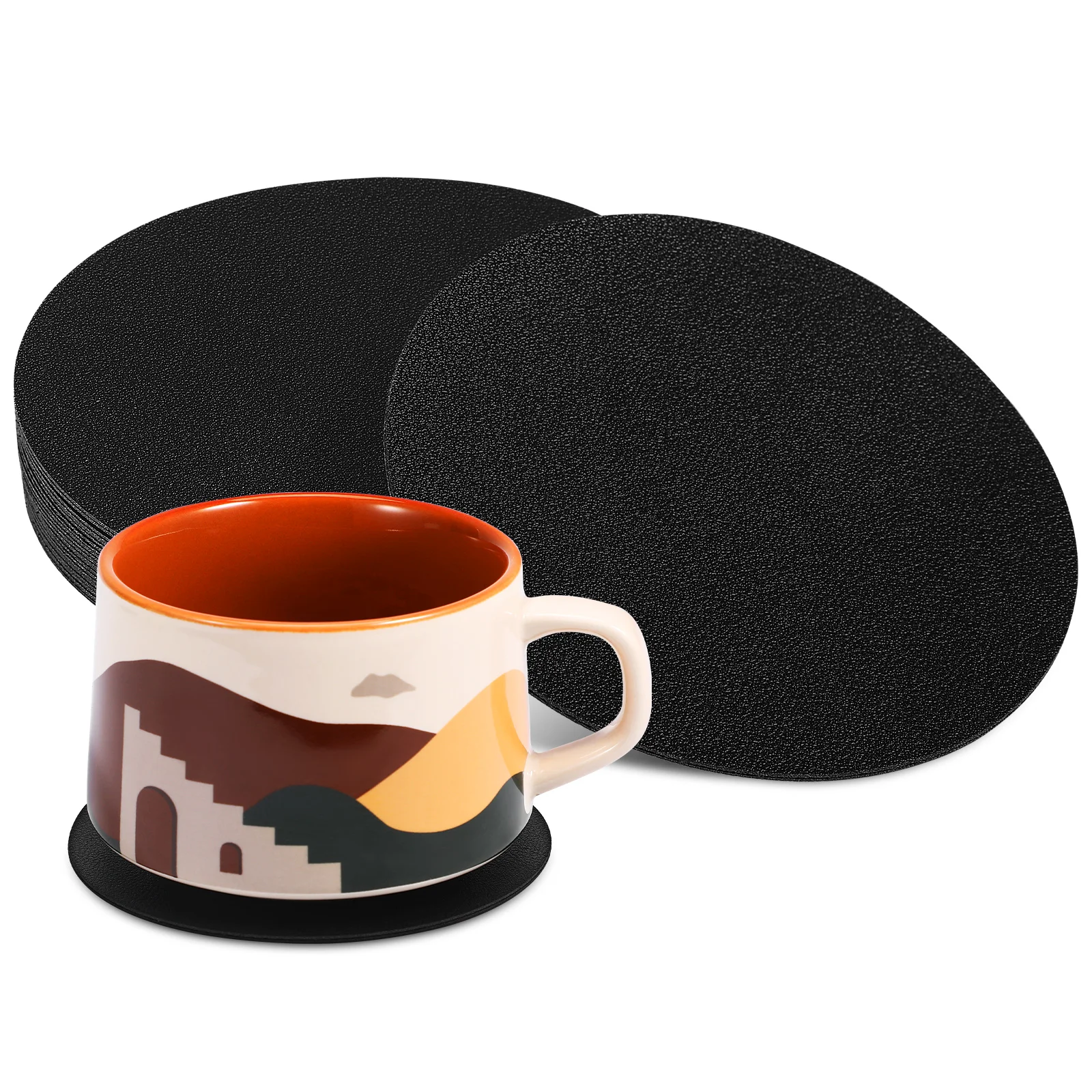 

12 Pieces Black Coasters Set Double Sided PU Drink Coaster Cup Mats Coffee Table Home Bar Insulation Pads Practical