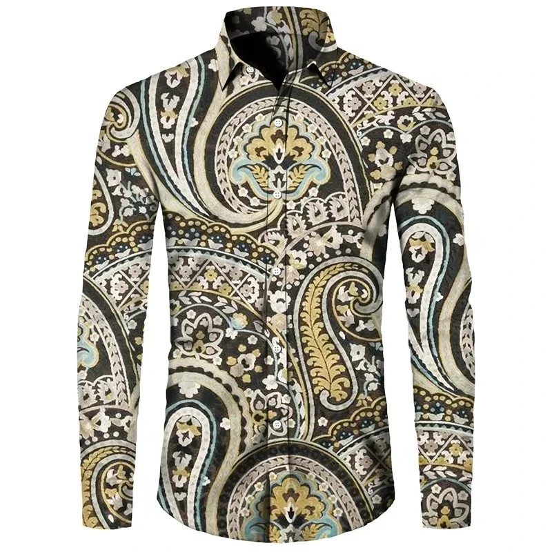 Men's Fall Shirts Casual Shirts Trendy 3D Digital Print Printed Long Sleeve Tops Men's Prom Cardigan Shirts/