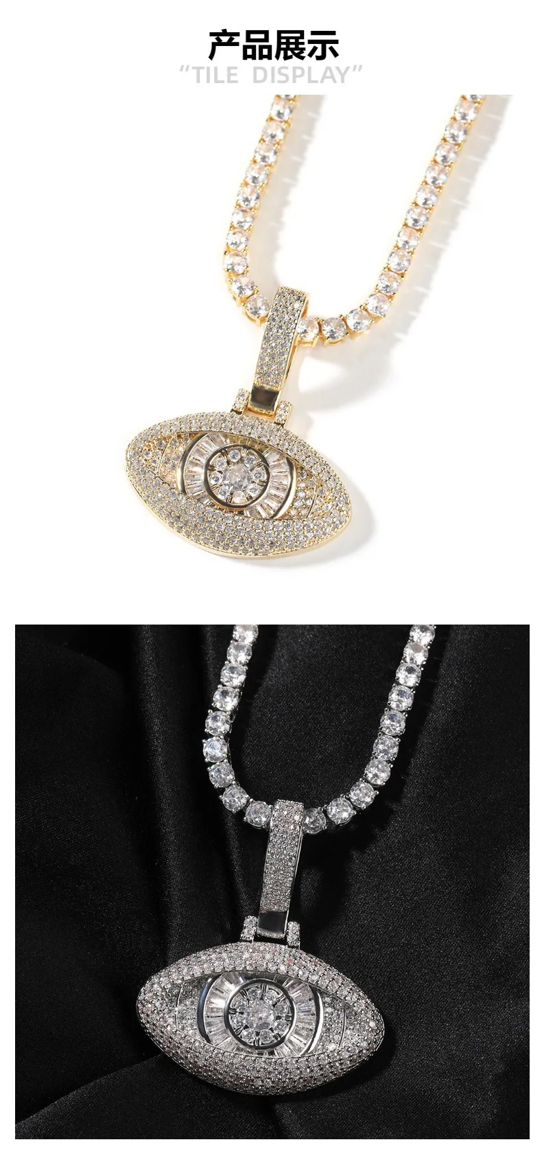 Full CZ Eyes Bling Bing Iced Out Pendant Necklace Rock Rapper Fashion Hip Hop Jewelry BP308