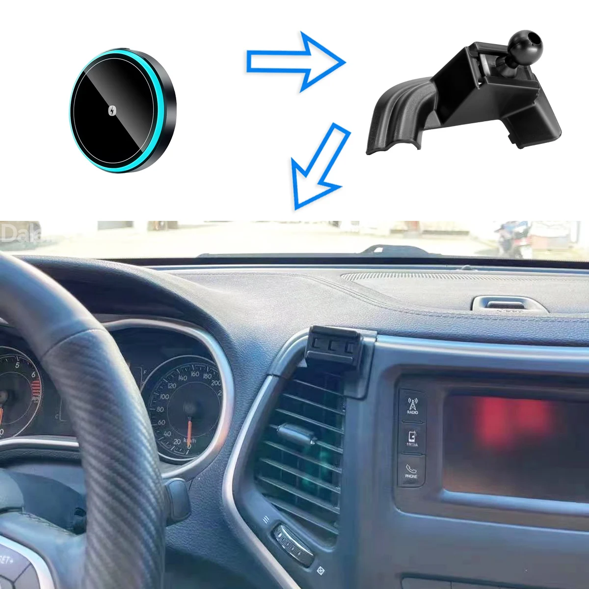 For Jeep Cherokee KL 2014 2015-2018 Car Phone Holder Wireless Charger Holder Phone Auto-Clamping Car Strong Magnetic Holder Base