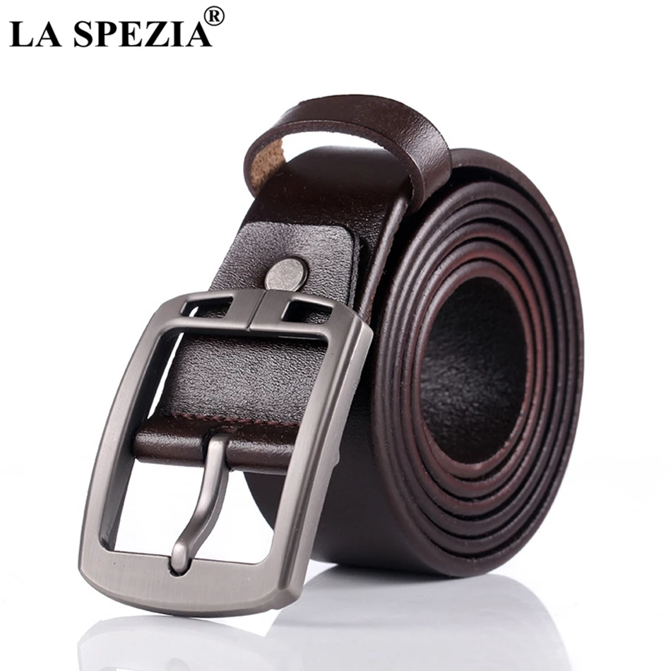 LA SPEZIA Men Belt Brown Genuine Leather Luxury Belt Men Pin Buckle Italian High End Quality Casual Cowhide Leather Belt Male