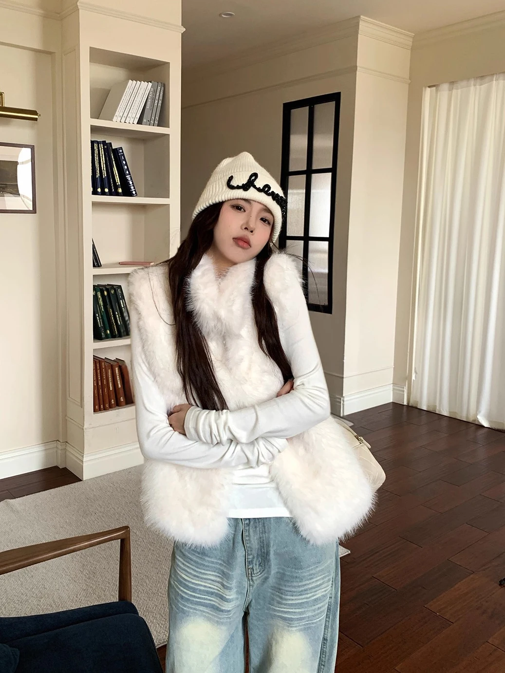 Coletes grossos das mulheres duplo breasted com cadeira inverno velo acolchoado sem costura relaxado aconchegante sem mangas officewear femme