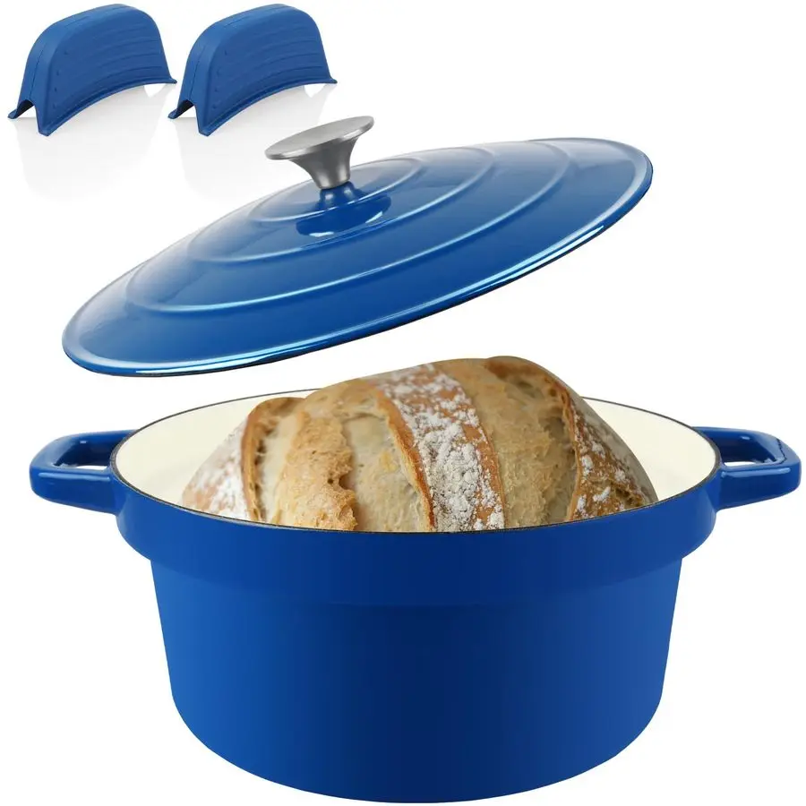 

Чугунная эмалированная кастрюля-жаровня 7QT с крышкой, для выпечки хлеба на закваске, с антипригарным керамическим покрытием