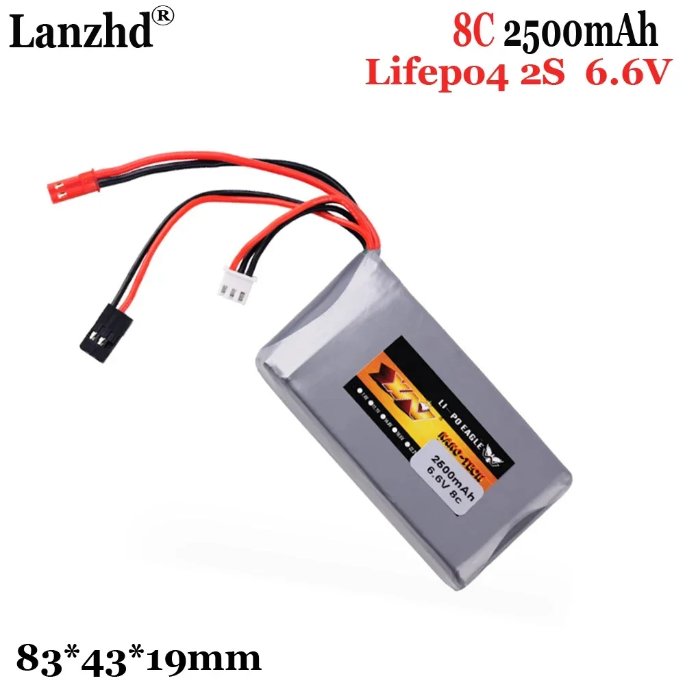 Lifepo4 2S-Batería de fosfato de hierro y litio para control eléctrico, 6,6 V, 2500mAh, 8C, para modelo de avión Futaba T6K