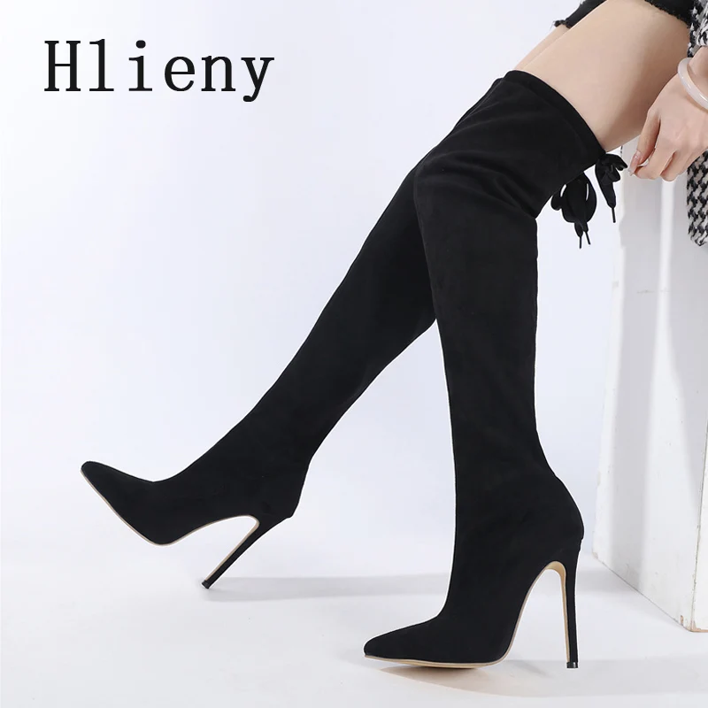 Hlieny 2025 New Fashion Pointed Toe Women Knee-High Largas Boots Autumn Winter Thin High Heels Party Prom Long Shoes Botas