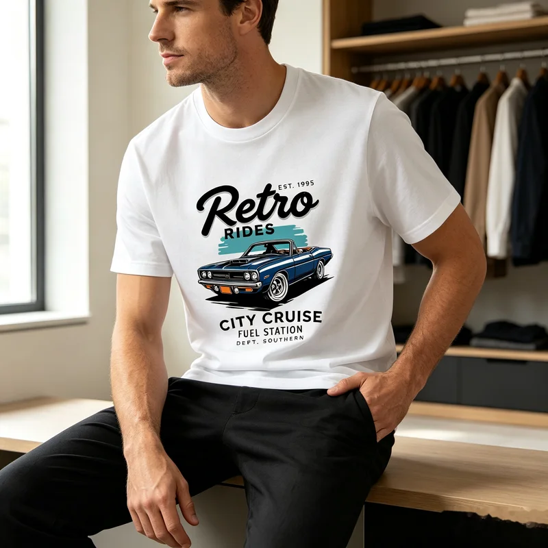 Retro Rides Vintage Car T-Shirt Classic Car Graphic Tee Casual Streetwear Unisex Quality Cotton Shirt for Car Lovers Y2k Top