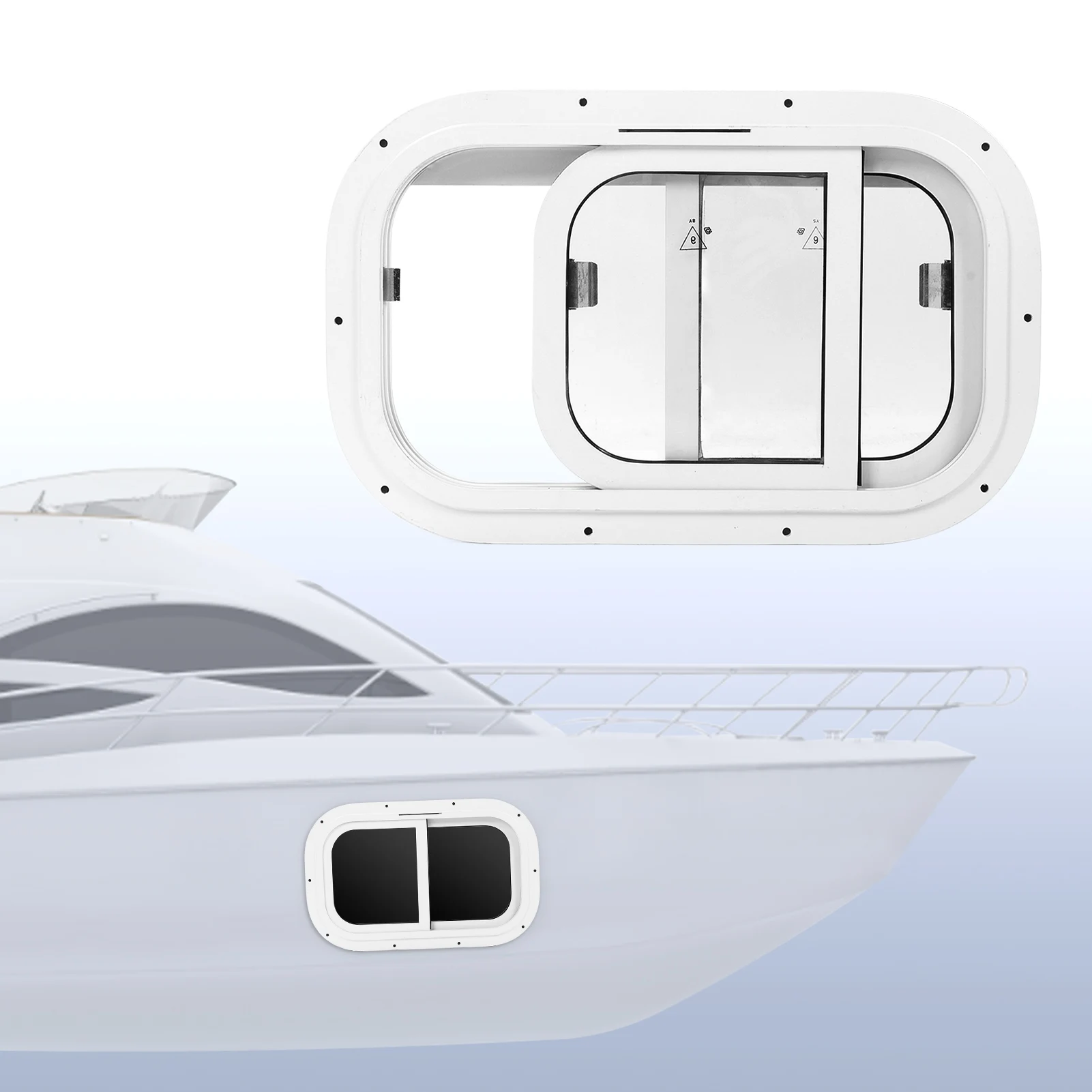 Marine Window 500x300mm - Rounded Slide Window, Bidirectional Moving, Good Sealing, High Transparency - With 80mm Fixed Frame