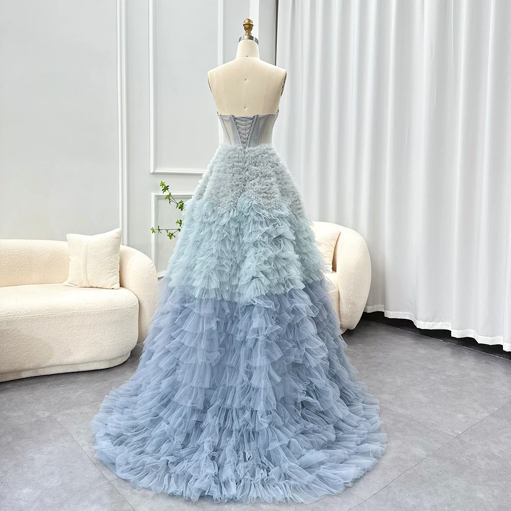 Sharon disse azul ombre em camadas babados vestidos de noite para festa de casamento feminino 2025 dubai vestido de baile vestido de baile ss551 personalizado