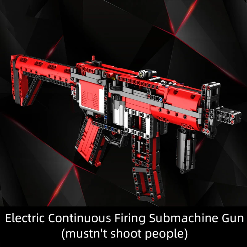 MOC-29369 wojskowy MP5 zmotoryzowany pistolet maszynowy klocki do broni palnej Model elektryczny M249 zestaw broni cegลa zabawka dla dzieci prezent