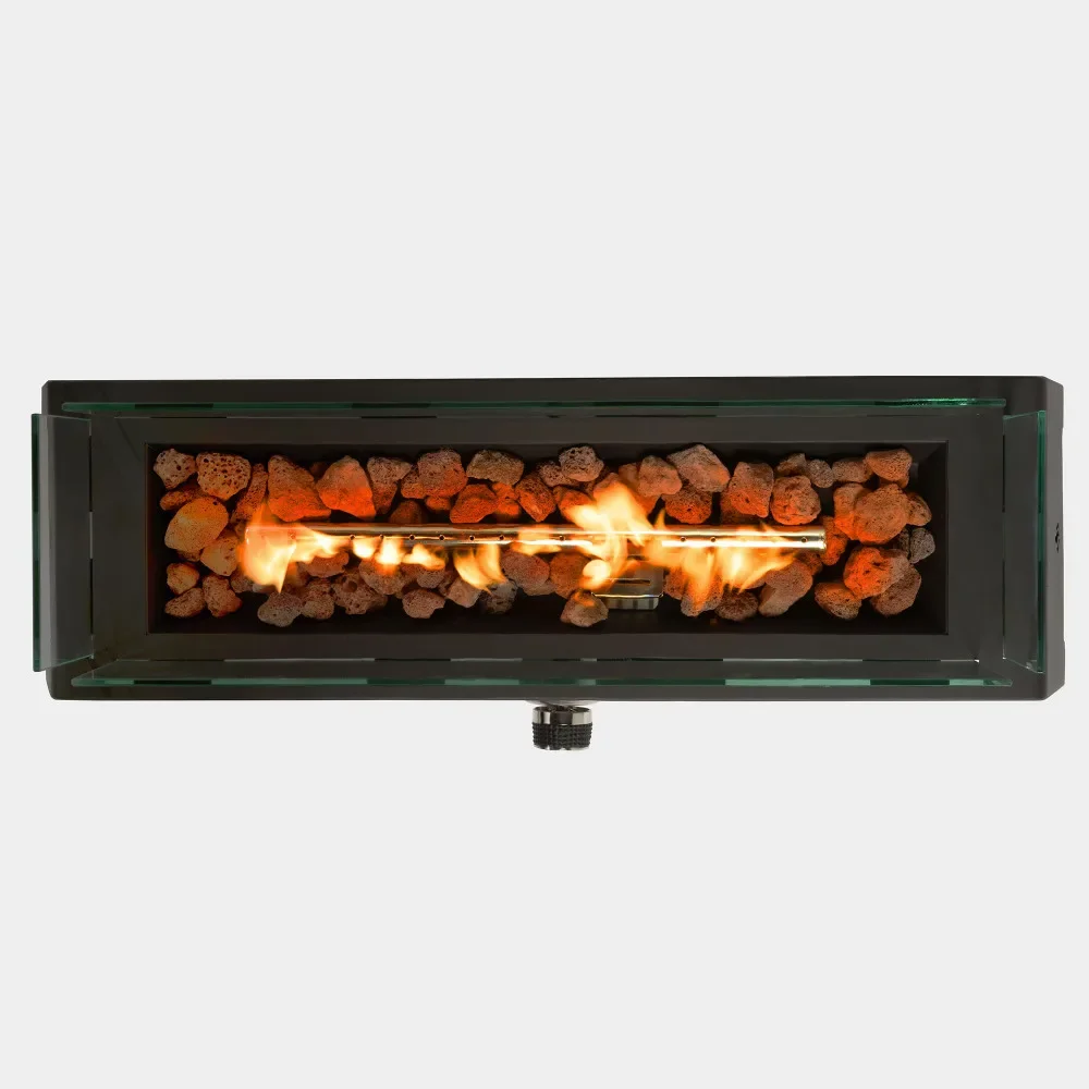28 inch Tabletop Fire Pit, Propane Gas Fire Pit with Quick Connect Joint, Glass Wind Guard and Lava Rock