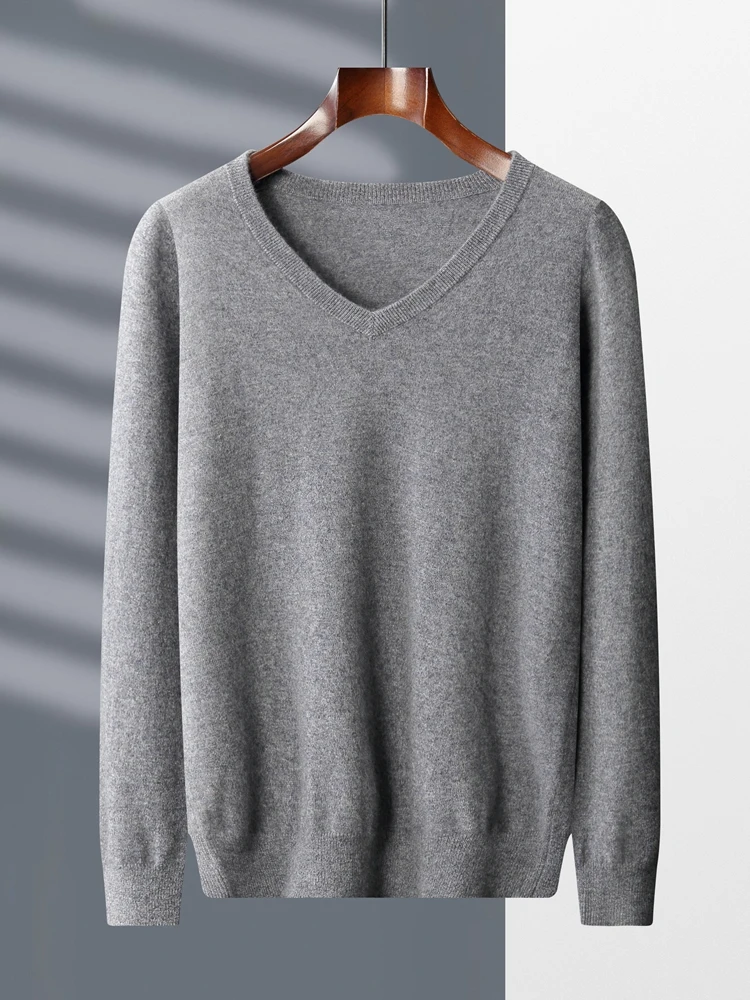 100% Cashmere Business Knitwear Pullovers Men\'s V-Neck Sweater Autumn Winter Long Sleeve Jumpers Casual Clothing Tops