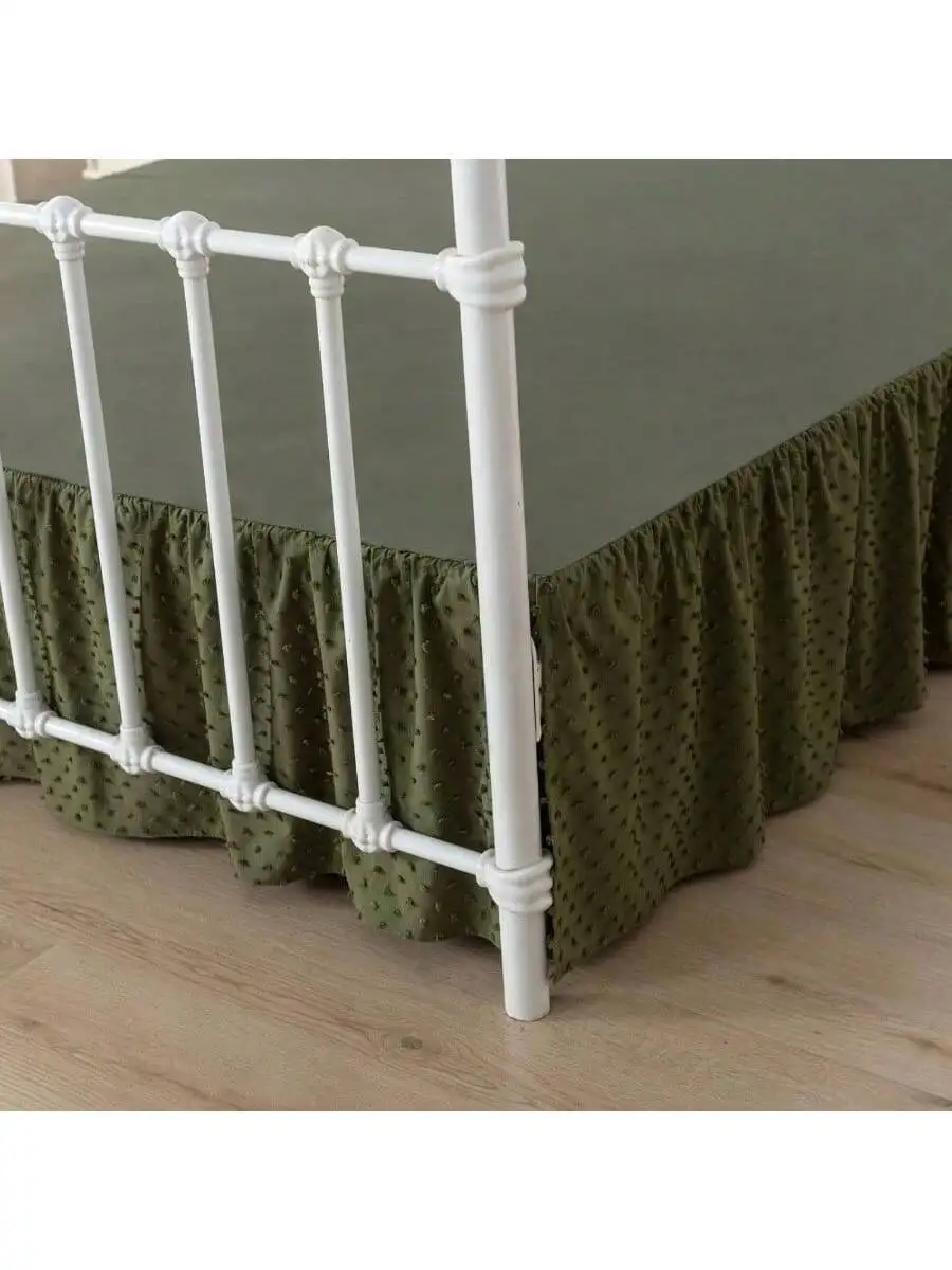 

Ruffled Bed Skirt With Split Corners 14 Inch Drop Dust Ruffle For Platform Bed Olive Green
