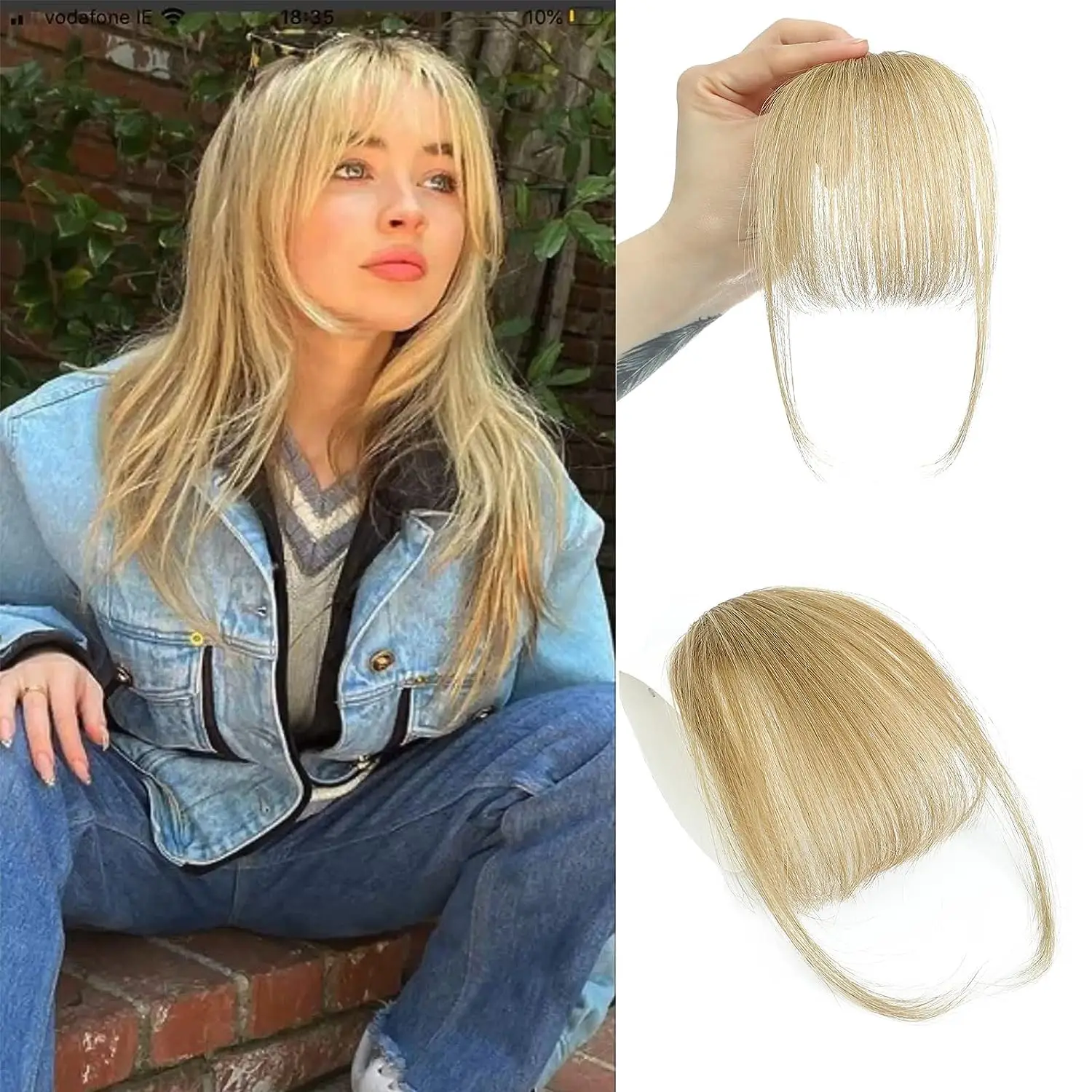 100% Human Hair Wispy Bangs Clip in Hair Extensions Light Blonde Air Bangs Fringe with Temples Hairpieces for Women Daily Use