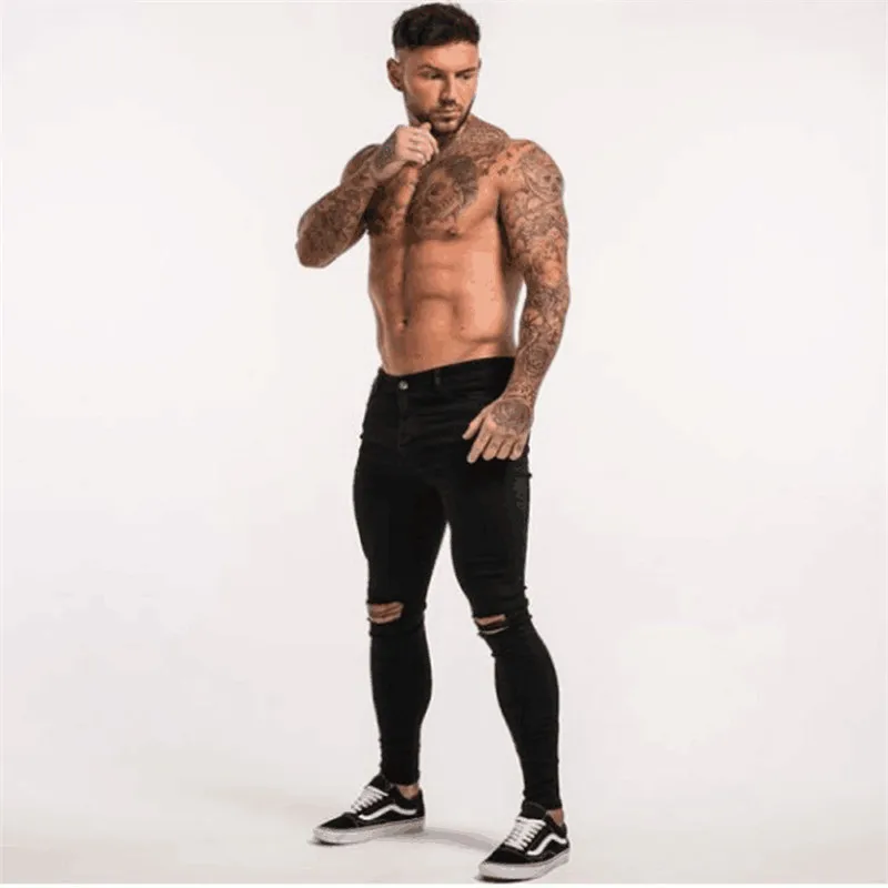 Wholesale 2020 Fashion High Street Spring Summer Stretch Denim Streetwear Pantalon Homme Casual Black Knee Hole Skinny Jeans Men