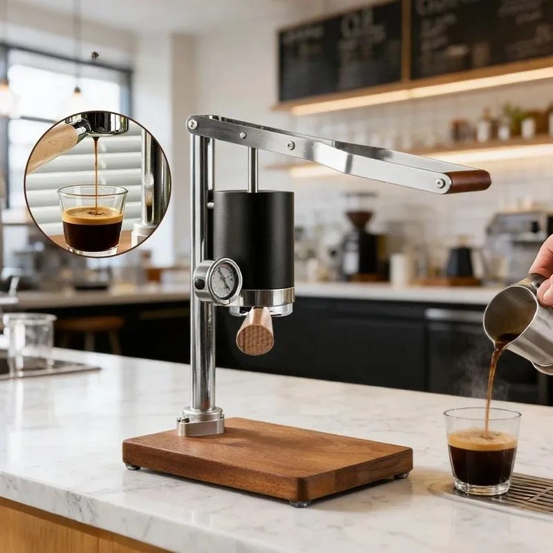 Portable hand-press coffee maker, unique small household brewing machine, suitable for home use, compact design