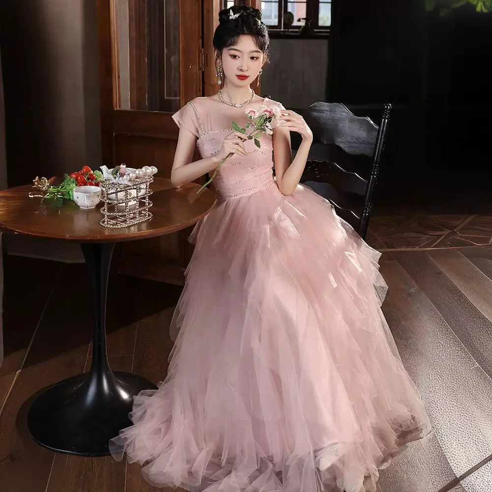 15 year old quinceanera dresses Evening gown light luxury niche high-end pink graduation fairy style long skirt coming of age