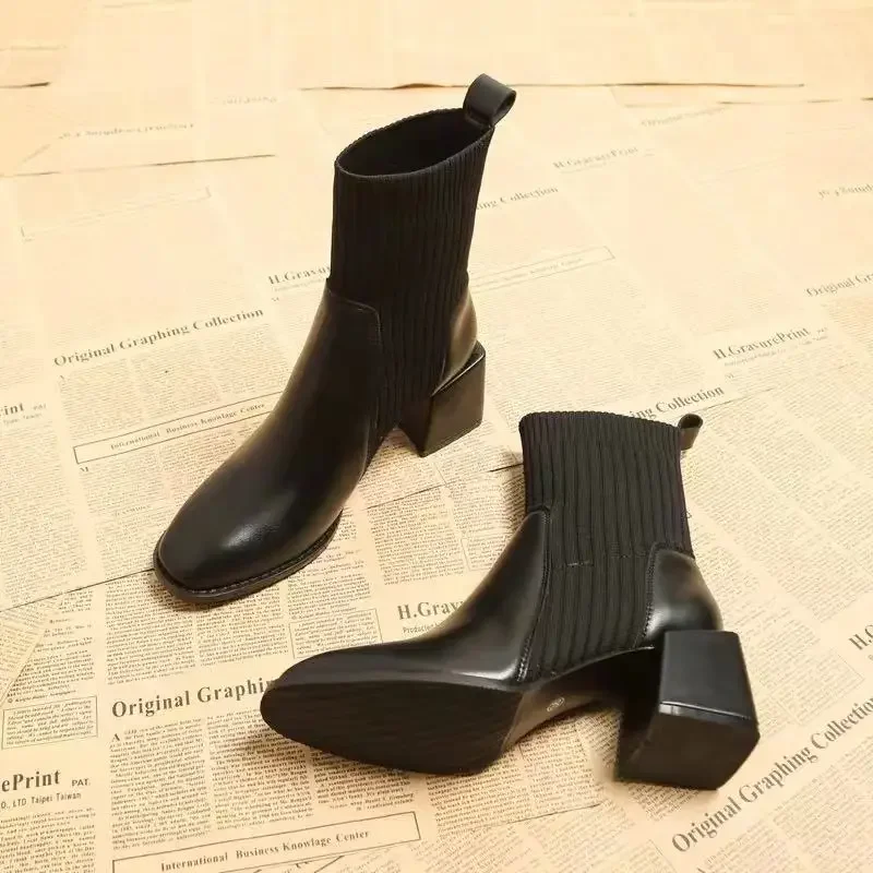 Leather Autumn Booties New In Woman Short Shoes Pu Trend 2024 Comfortable and Elegant Ankle Boots for Women On Promotion Fashion