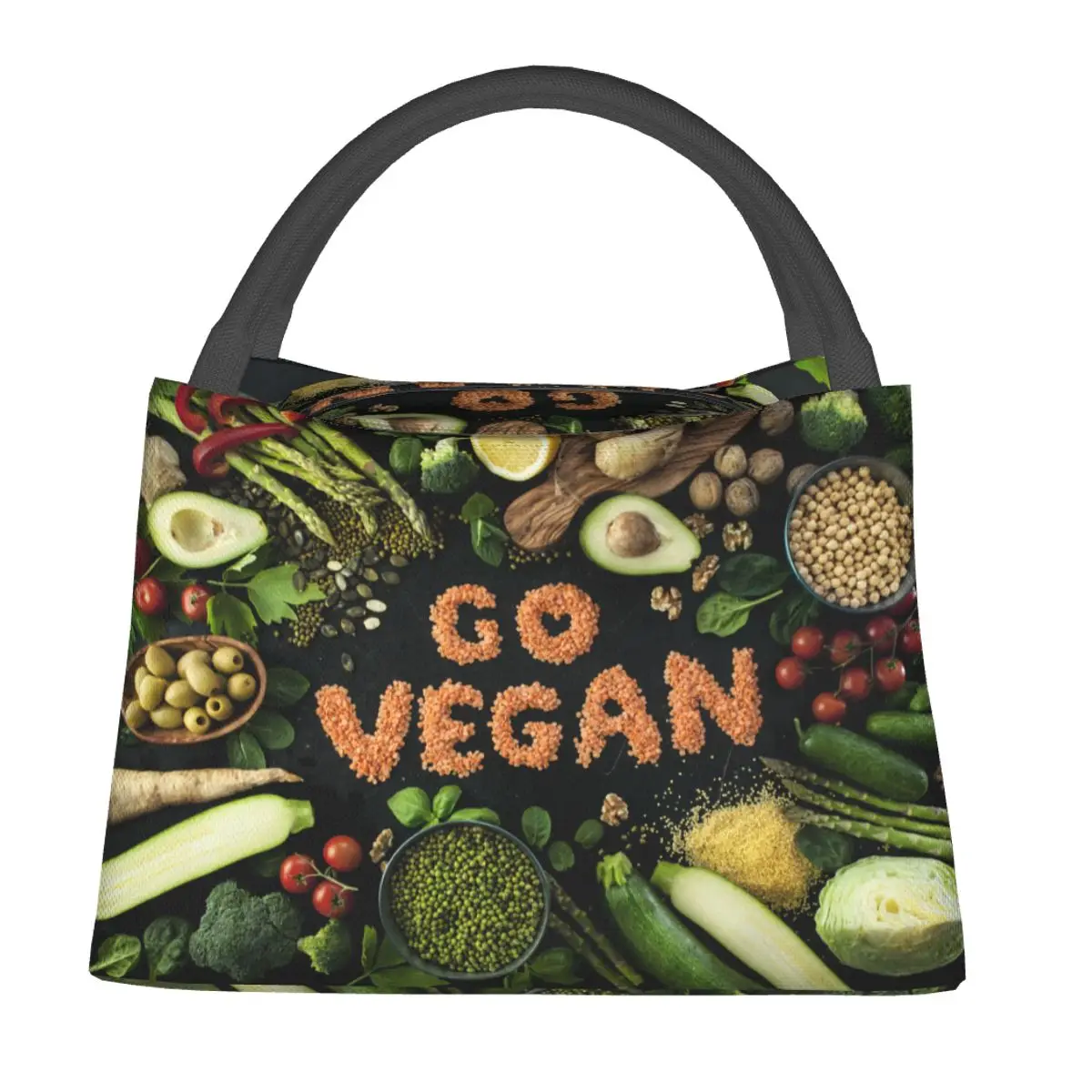 Vegetarian Go Vegan Merch Lunch Boxes Waterproof Insulated Oxford Cooler Bag Veganism Thermal Cold Food Picnic Lunch Box