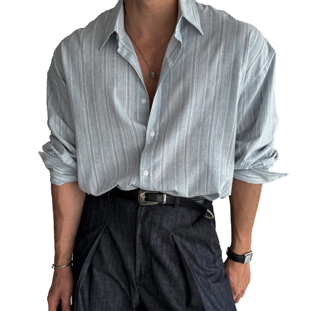 

Casual Outings Casual Long Sleeve Button Down Casual Shirt Clothing Party Clothing Lapel Neckline Stripe Pattern