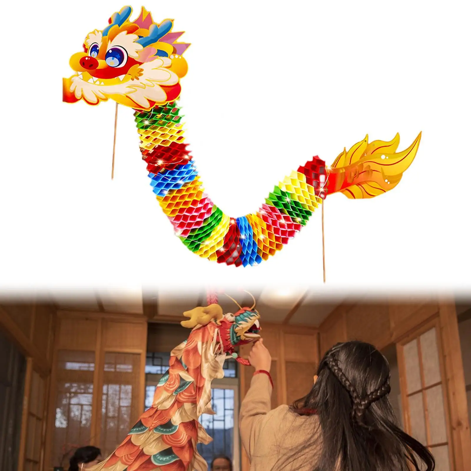 3D Chinese New Year Paper Dragon Handmade Paper Dragon Toys Decor Festive Supplies Long New Year Dragon for Birthday Party