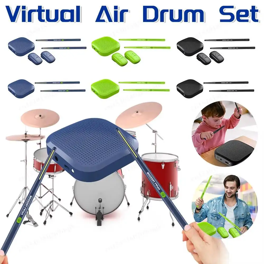 Electric Air Drumsticks Portable Electronic Virtual Air Drum Drumsticks Pedals Professional Gift for Adults Kids